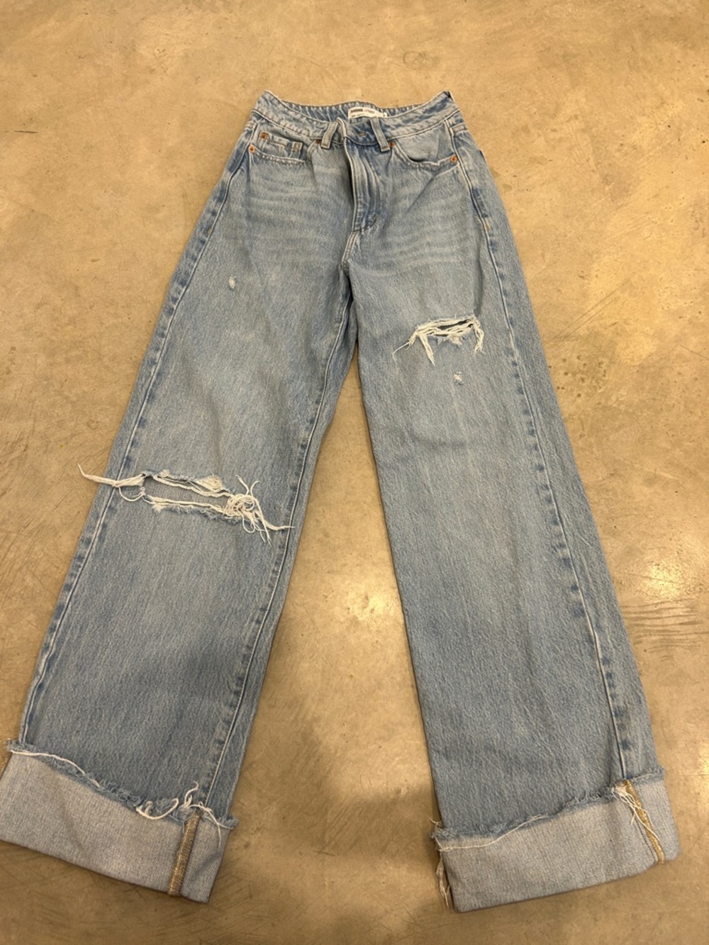 Garage Light Blue Distressed Wide-Leg Jeans